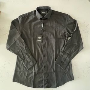 Bespoke Moda Modern Fit Slate Black Men’s Button Up Collared Shirt Size L NWT